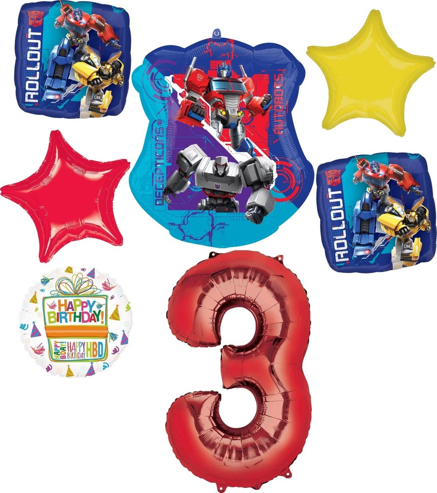 3rd Birthday Party Supplies 7pc Transformer’s Foil Balloon Bouquet Decorations