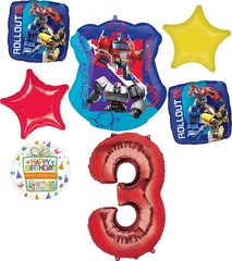 3rd Birthday Party Supplies 7pc Transformer’s Foil Balloon Bouquet Decorations