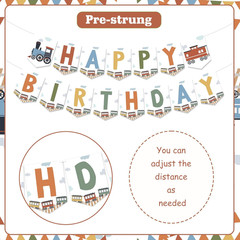 Train Theme Birthday Decorations, Steam Train Happy Birthday Backdrop Banner Sig