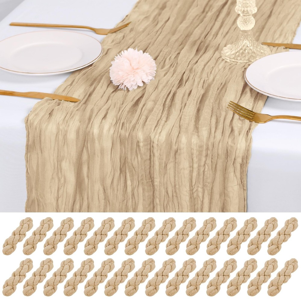 28 Pack Beige Cheesecloth Table Runner 17×108 Inch Semi Sheer Boho Gauze Chee…