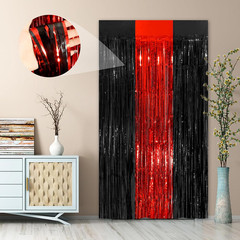 Black Red Fringe Curtain Party Streamers 2Pack 3.3 X 8.3 Ft Foil Fringe Backdrop