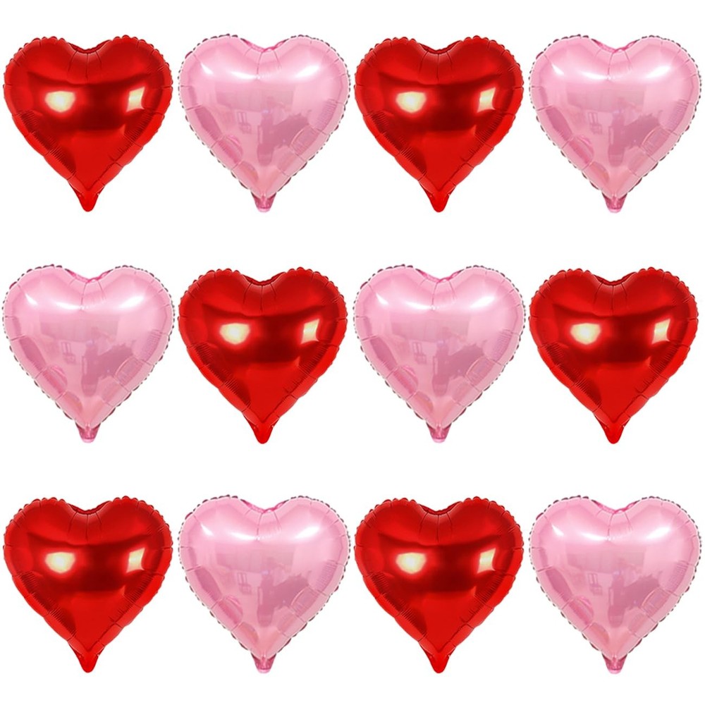 12 Pcs Red and Pink Heart Balloons – 18 Inch, Heart Foil Balloons Love Balloo…