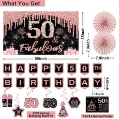 50th Birthday Decorations for Women, 32pcs Rose Gold, Black