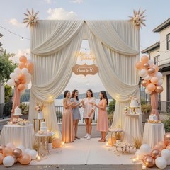 10ftx12ft Beige Backdrop Curtains for Parties, Wrinkle Polyester Beige Photo