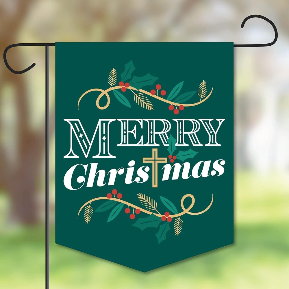 Religious Merry Christmas Outdoor Decor Double-Sided Garden Flag 12 x 15.25″