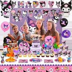 114 Pcs Kuromi Party Decorations Sanrio Birthday Party Plates Balloons Backdrop