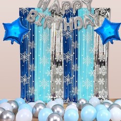 2pcs Christmas Backdrop Curtain Foil Fringe Curtain Santa Snowman Gift 3 x 6 ft