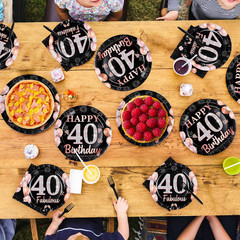96Pcs 40Th Birthday Decorations for Men Women Black and Rose Gold 40Th Plates an