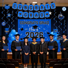 Graduation Decorations 2026 Blue Set – Grad Decor with Congrats Grad Banner,Clas