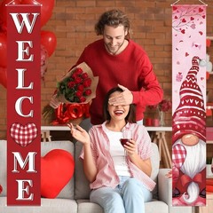 Set of 2 Pink Valentine Gnome Banners – Easy Install for Outdoor Celebrations