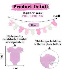 Pre-Strung Pink Gingham Bodysuit Baby Shower Garland Banner – 9 Double-Sided …