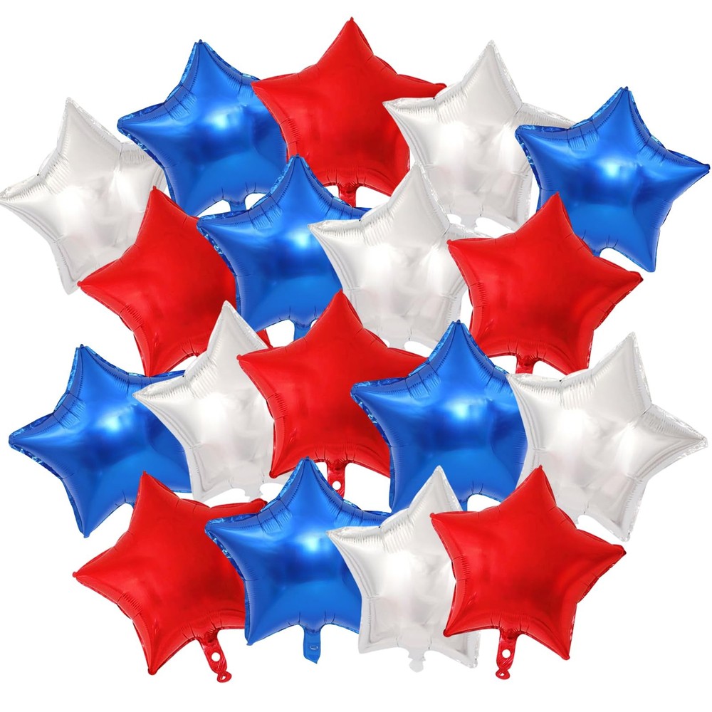 18 Pack 18 Inch Red White Blue Star Balloons, Metallic Foil Star-Shaped Heliu…