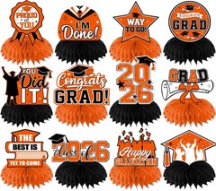 12 PCS Orange Black Graduation Decorations Honeycomb Centerpiece 2026