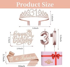 Elegant Rose Gold Birthday Decoration Set: Sash, Crown & Cake Topper Included