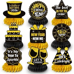 2026 New Year Party Honeycomb Centerpieces, 9pcs New Year Eve Party Honeycomb