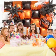 25pcs Black and Orange Foil Square Balloon Backdrop Wall &149pcs Black Orange…