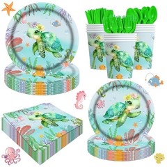 140pcs Ocean Turtle Birthday Party Supplies – Under the Sea Decor, Plates, Napki