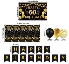 15 PCS Black Gold 50Th Birthday Party Decorations 50Th Happy Birthday Banner Bac