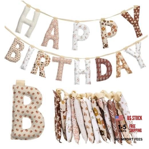 Suncalla Pre-strung Happy Birthday Banner Sign Reusable Felt Happy pink Boho
