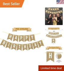 Pre-Strung Gold Happy Birthday Banner Decorations,12 ft No DIY Gold Glitter B…