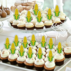 18Pcs Yellow Glitter Cute Corn Dessert Cupcake Topper Funny Vegetable Theme Deco