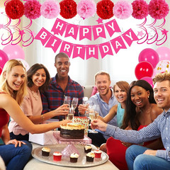Hot Pink Birthday Decorations, Birthday Decorations for Women Girls with HAPPY B
