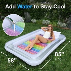 Inflatable Tanning Pool Lounger Float w/Reflective Base Electric Pump Include…