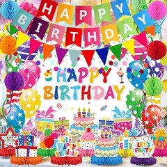 Birthday Decorations Kit Birthday Party Banner Honeycomb Balls Metallic Hanging