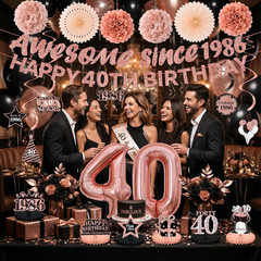 40Th Birthday Decorations Kit for Women, Rose Gold Happy 40Th Birthday Banner…