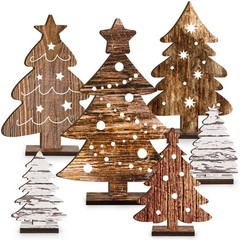 Wooden Christmas Tree Tabletop Decor Freestanding Rustic Tiered Tray 6 PCS