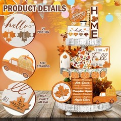 15 Pcs Thanksgiving Tiered Tray Decor Set Pumpkin Table Decor Rustic Thanksgi…