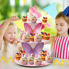 2 Pcs 3 Tier Butterfly Cupcake Stand Butterfly Birthday Decorations Spring Cupca