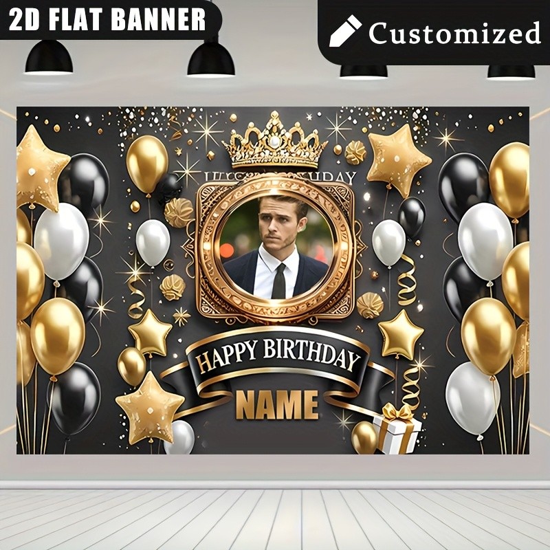 1pc 2D Crown Star Balloon Personalized Mens Birthday Poster Custom Name Photo❀