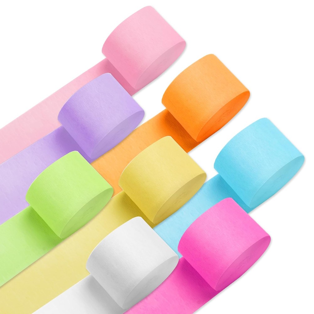 Crepe Paper Streamers, 8 Rolls 656ft Party Streamers, Pack of 8 Pastel Colors…