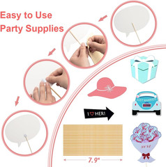52PCS Wedding Photo Booth Props with Stick Bridal Shower Photo Booth Props Funny