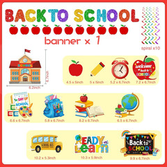 Back to School Decorations Banner,Back to School Banner and Apple Pencil Garland