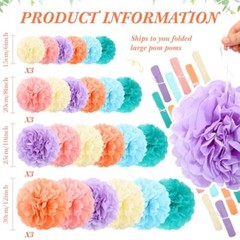 72 Pcs Tissue Paper Pom Poms Pastel Party Decorations Assorted Rainbow Paper
