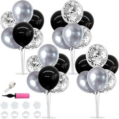 Reusable Balloon Stand Kit with 32 Black & Silver Balloons for Vibrant Parties