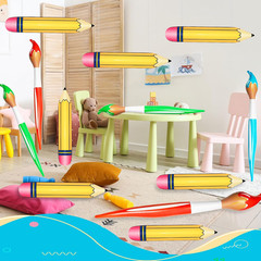 6 Pcs Inflatable Giant Pencils Paint Brush Decoration Set Blow up Pencils Paint