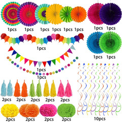 Party Decorations, 41 Pcs Multicoloured Papar Fans Pompoms Garlands String Tissu