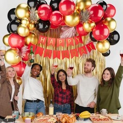 Red Black Gold Birthday Decorations for Girl Boy,Red Black Gold Balloons with