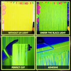 Vibrant 2 Pack Glow-in-the-Dark Fringe Curtains for Birthday and Music Festivals