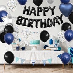 Navy Blue and Black Birthday Decorations for Men,Blue Black White Balloons Ha…