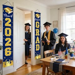 2Pcs 2026 Graduation Porch Banner Class of 2026 Congrats Grad Door Sign Decor