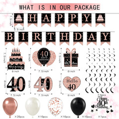 Rose Gold 40th Birthday Decorations Kit Banner Balloons Backdrop Party Supplies