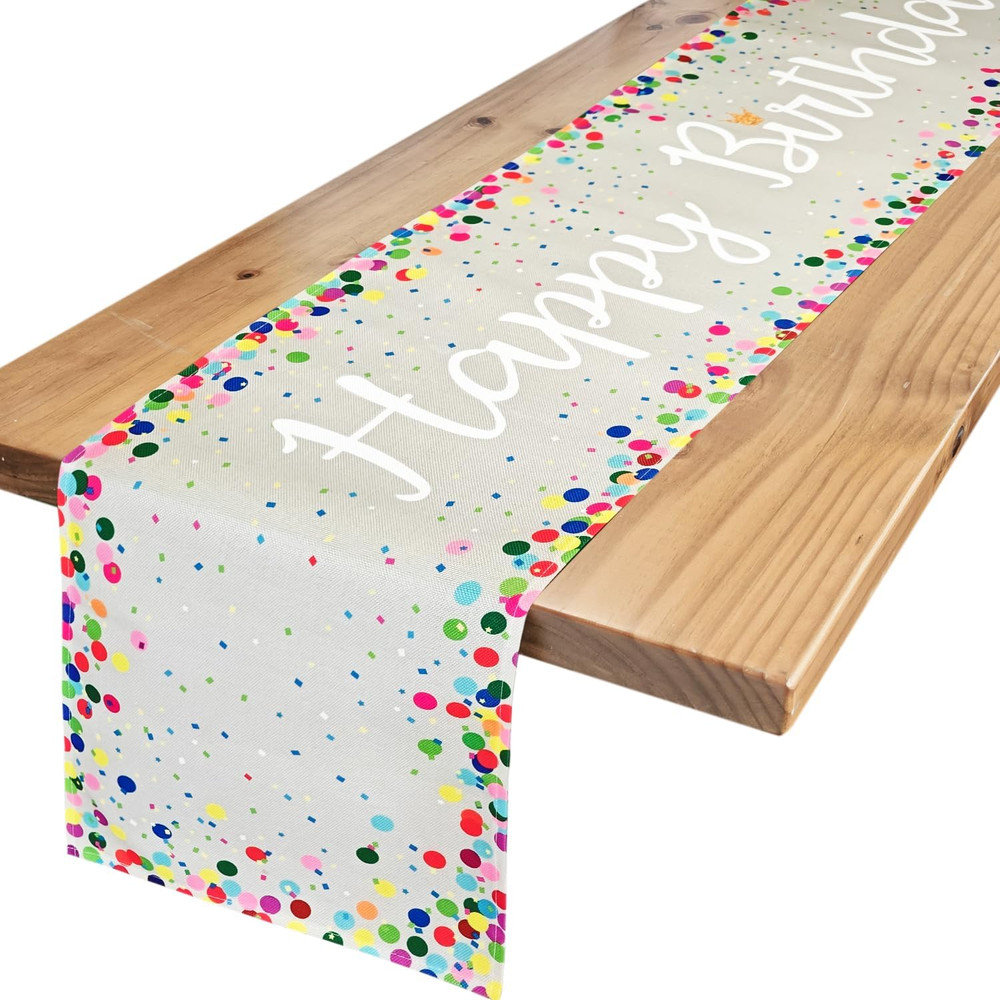 Happy Birthday Table Runner 72 Inches, Grey | Birthday Centerpieces for Tables,