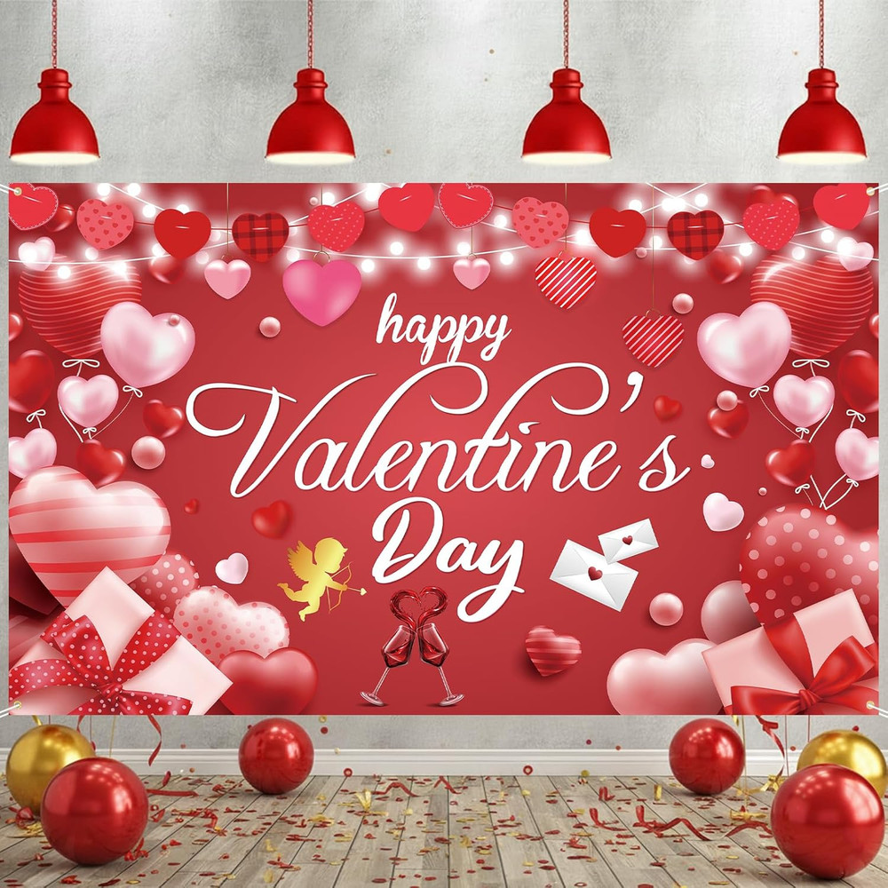 Valentines Day Banner Backdrop 71×43 Inch for Indoor/Outdoor Photography Decor