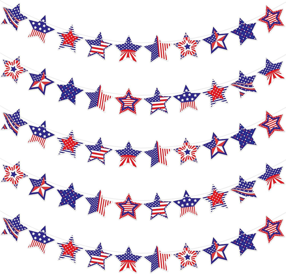 5 Pcs Red White Blue Star Banner for 4Th of July Patriotic Decorations, Outdoor
