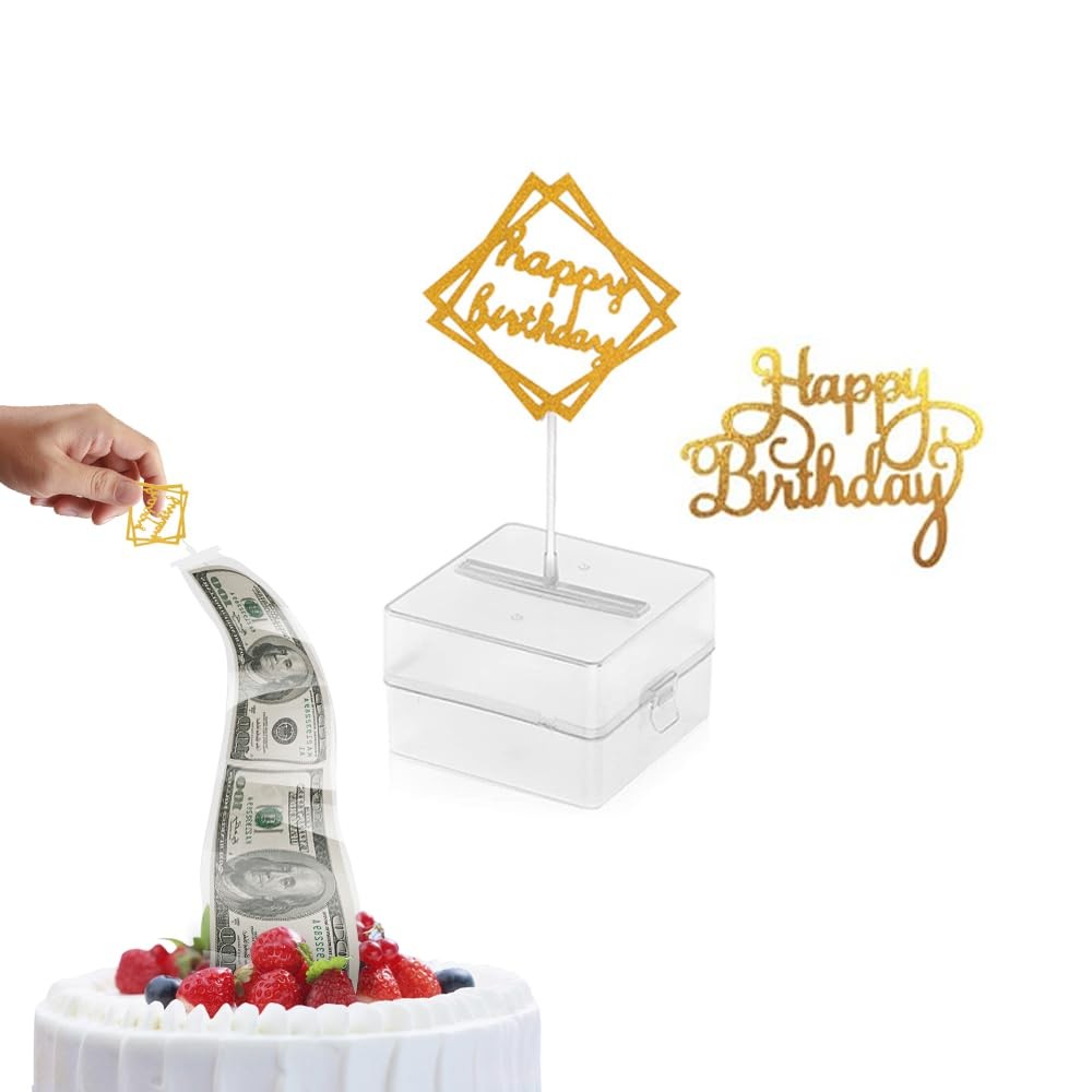 Money Pull Out Kit Birthday Box Happy Cake Topper 20 Transparent Bag Pockets