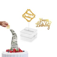 Money Pull Out Kit Birthday Box Happy Cake Topper 20 Transparent Bag Pockets